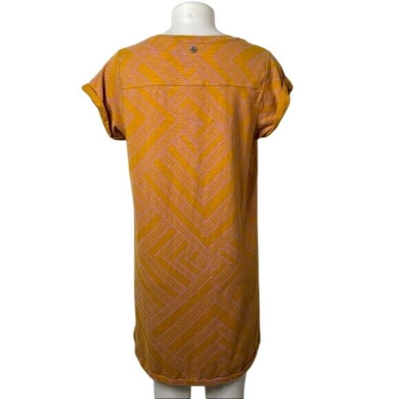 Prana Bon Vivante T-Shirt Dress Pink & Orange Geometric Print With Pockets - Picture 5 of 13